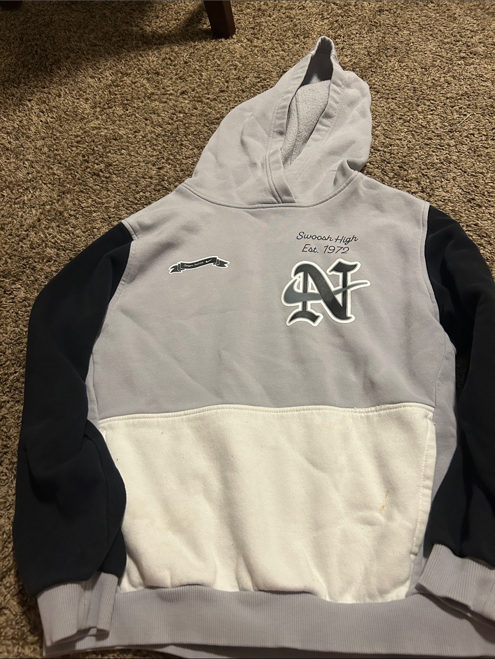 Nike Gray, Black & White Color Block Kids Hoodie with 'N' Crest
